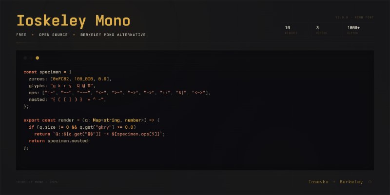 GitHub - ahatem/IoskeleyMono: Iosevka configuration to mimic the look and feel of Berkeley Mono as closely as possible.